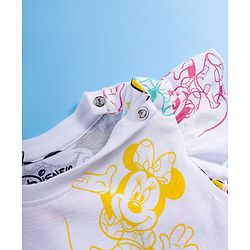 Babyhug Disney Single Jersey Knit Frill Sleeves Frock with Bloomer & Minnie Mouse Print - White