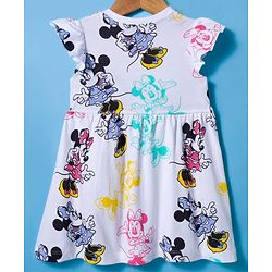 Babyhug Disney Single Jersey Knit Frill Sleeves Frock with Bloomer & Minnie Mouse Print - White