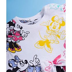 Babyhug Disney Single Jersey Knit Frill Sleeves Frock with Bloomer & Minnie Mouse Print - White