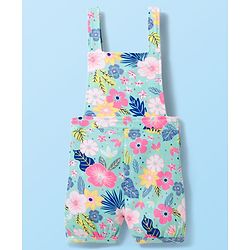 Babyhug Single Jersey Knit Half Sleeves Polka Dots & Floral Printed T-Shirt & Dungaree - White