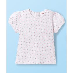 Babyhug Single Jersey Knit Half Sleeves Polka Dots & Floral Printed T-Shirt & Dungaree - White
