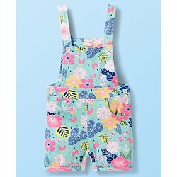 Babyhug Single Jersey Knit Half Sleeves Polka Dots & Floral Printed T-Shirt & Dungaree - White