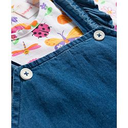 Babyhug Single Jersey Knit Half Sleeves T-Shirt & Dungaree Set with Jungle Theme Print & Embroidery - Multicolor