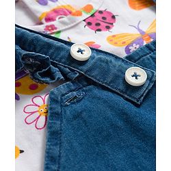 Babyhug Single Jersey Knit Half Sleeves T-Shirt & Dungaree Set with Jungle Theme Print & Embroidery - Multicolor
