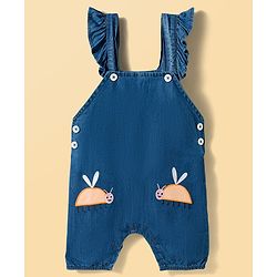 Babyhug Single Jersey Knit Half Sleeves T-Shirt & Dungaree Set with Jungle Theme Print & Embroidery - Multicolor