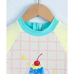 Babyhug Raglan Full Sleeves Cherry Cake Printed V Cut Swimsuit - White & Light Yellow