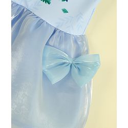 Babyhug Sleeveless Text Printed & Bow Applique Frock Swimsuit - Light Blue