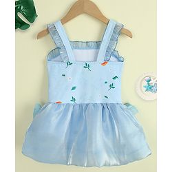 Babyhug Sleeveless Text Printed & Bow Applique Frock Swimsuit - Light Blue
