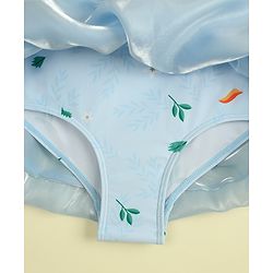 Babyhug Sleeveless Text Printed & Bow Applique Frock Swimsuit - Light Blue