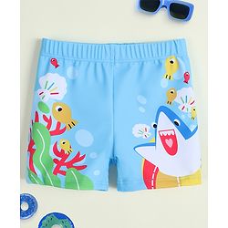 Babyhug Sea Life Printed Swimming Trunk - Light Blue