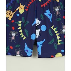 Babyhug Swimming Trunk with Cap & Jungle Theme Print - Navy Blue