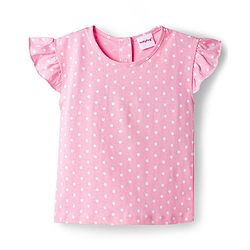 Babyhug Single Jersey Knit Half Sleeves T-Shirt & Dungaree with Polka Dots Print & Butterfly Applique- Pink
