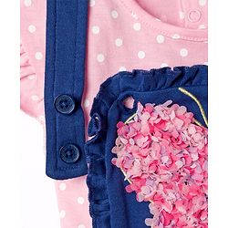 Babyhug Single Jersey Knit Half Sleeves T-Shirt & Dungaree with Polka Dots Print & Butterfly Applique- Pink
