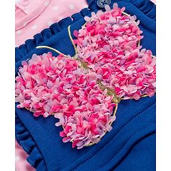 Babyhug Single Jersey Knit Half Sleeves T-Shirt & Dungaree with Polka Dots Print & Butterfly Applique- Pink