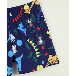 Babyhug Swimming Trunk with Cap & Jungle Theme Print - Navy Blue