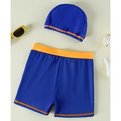 Babyhug Crocodile Printed Swimming Trunk With Cap - Blue