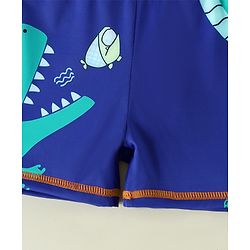 Babyhug Crocodile Printed Swimming Trunk With Cap - Blue