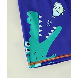 Babyhug Crocodile Printed Swimming Trunk With Cap - Blue