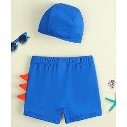 Babyhug Dino Printed Swimming Trunk With Cap - Blue