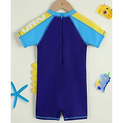 Babyhug Half Raglan Sleeves Legged Swimsuit with Dino Print - Blue