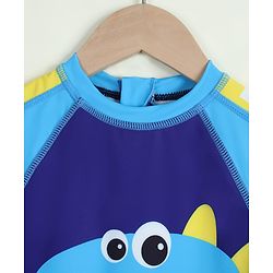 Babyhug Half Raglan Sleeves Legged Swimsuit with Dino Print - Blue