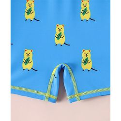 Babyhug Raglan Full Sleeves Bear Printed Legged Swimsuit - Light Blue