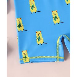 Babyhug Raglan Full Sleeves Bear Printed Legged Swimsuit - Light Blue