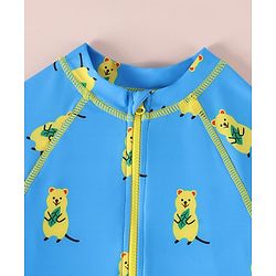 Babyhug Raglan Full Sleeves Bear Printed Legged Swimsuit - Light Blue