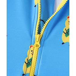 Babyhug Raglan Full Sleeves Bear Printed Legged Swimsuit - Light Blue