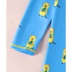 Babyhug Raglan Full Sleeves Bear Printed Legged Swimsuit - Light Blue