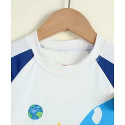 Babyhug Raglan Half Sleeves Space Theme Printed Two Piece Swimsuit - White