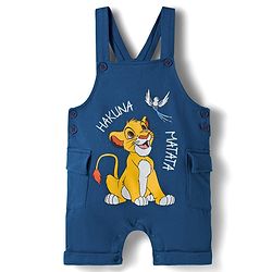 Babyhug Disney Single Jersey Knit Dungaree & Half Sleeves Inner Tee With Lion King Graphics - Blue & Yellow
