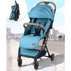 Babyhug Compact Fold Baby Stroller with Trolley Handle & Linked Brake | One-Hand Fold| 5-Point Harness| Multi-Recline Seat| Shock Absorbing Wheels| Concealed Linked Brake  Blue