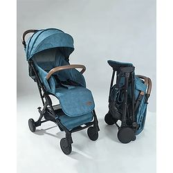 Babyhug Compact Fold Baby Stroller with Trolley Handle & Linked Brake | One-Hand Fold| 5-Point Harness| Multi-Recline Seat| Shock Absorbing Wheels| Concealed Linked Brake  Blue