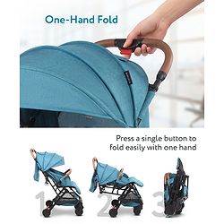 Babyhug Compact Fold Baby Stroller with Trolley Handle & Linked Brake | One-Hand Fold| 5-Point Harness| Multi-Recline Seat| Shock Absorbing Wheels| Concealed Linked Brake  Blue