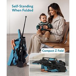Babyhug Compact Fold Baby Stroller with Trolley Handle & Linked Brake | One-Hand Fold| 5-Point Harness| Multi-Recline Seat| Shock Absorbing Wheels| Concealed Linked Brake  Blue