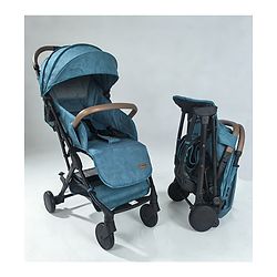 Babyhug Compact Fold Baby Stroller with Trolley Handle & Linked Brake | One-Hand Fold| 5-Point Harness| Multi-Recline Seat| Shock Absorbing Wheels| Concealed Linked Brake  Blue