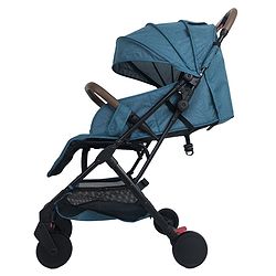 Babyhug Compact Fold Baby Stroller with Trolley Handle & Linked Brake | One-Hand Fold| 5-Point Harness| Multi-Recline Seat| Shock Absorbing Wheels| Concealed Linked Brake  Blue