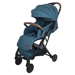 Babyhug Compact Fold Baby Stroller with Trolley Handle & Linked Brake | One-Hand Fold| 5-Point Harness| Multi-Recline Seat| Shock Absorbing Wheels| Concealed Linked Brake  Blue