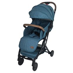Babyhug Compact Fold Baby Stroller with Trolley Handle & Linked Brake | One-Hand Fold| 5-Point Harness| Multi-Recline Seat| Shock Absorbing Wheels| Concealed Linked Brake  Blue