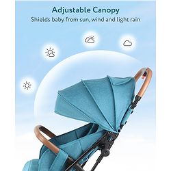 Babyhug Compact Fold Baby Stroller with Trolley Handle & Linked Brake | One-Hand Fold| 5-Point Harness| Multi-Recline Seat| Shock Absorbing Wheels| Concealed Linked Brake  Blue