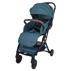 Babyhug Compact Fold Baby Stroller with Trolley Handle & Linked Brake | One-Hand Fold| 5-Point Harness| Multi-Recline Seat| Shock Absorbing Wheels| Concealed Linked Brake  Blue
