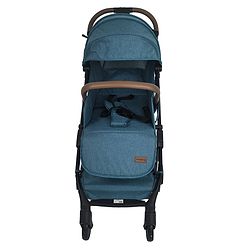 Babyhug Compact Fold Baby Stroller with Trolley Handle & Linked Brake | One-Hand Fold| 5-Point Harness| Multi-Recline Seat| Shock Absorbing Wheels| Concealed Linked Brake  Blue