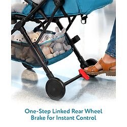 Babyhug Compact Fold Baby Stroller with Trolley Handle & Linked Brake | One-Hand Fold| 5-Point Harness| Multi-Recline Seat| Shock Absorbing Wheels| Concealed Linked Brake  Blue