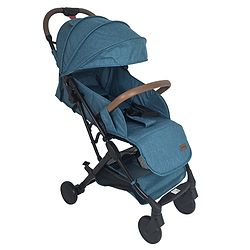 Babyhug Compact Fold Baby Stroller with Trolley Handle & Linked Brake | One-Hand Fold| 5-Point Harness| Multi-Recline Seat| Shock Absorbing Wheels| Concealed Linked Brake  Blue