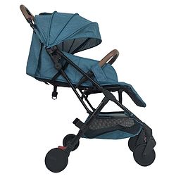 Babyhug Compact Fold Baby Stroller with Trolley Handle & Linked Brake | One-Hand Fold| 5-Point Harness| Multi-Recline Seat| Shock Absorbing Wheels| Concealed Linked Brake  Blue