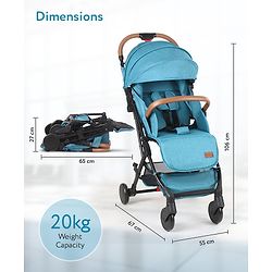 Babyhug Compact Fold Baby Stroller with Trolley Handle & Linked Brake | One-Hand Fold| 5-Point Harness| Multi-Recline Seat| Shock Absorbing Wheels| Concealed Linked Brake  Blue