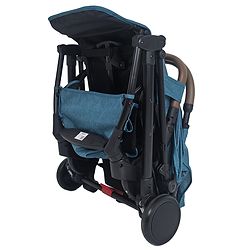 Babyhug Compact Fold Baby Stroller with Trolley Handle & Linked Brake | One-Hand Fold| 5-Point Harness| Multi-Recline Seat| Shock Absorbing Wheels| Concealed Linked Brake  Blue