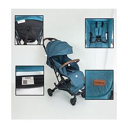 Babyhug Compact Fold Baby Stroller with Trolley Handle & Linked Brake | One-Hand Fold| 5-Point Harness| Multi-Recline Seat| Shock Absorbing Wheels| Concealed Linked Brake  Blue
