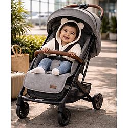 Babyhug Compact Fold Baby Stroller with Trolley Handle & Linked Brake | One-Hand Fold| 5-Point Harness| Multi-Recline Seat| Shock Absorbing Wheels| Concealed Linked Brake  Blue